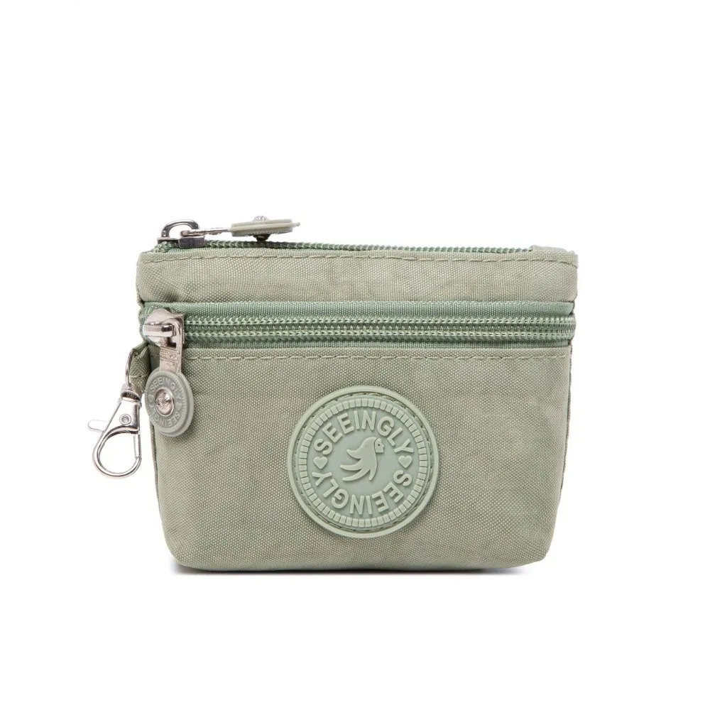 New Solid Color Women Wallet Nylon Waterproof Credit Card Holder with Keychain Zipper Clutch Ladies