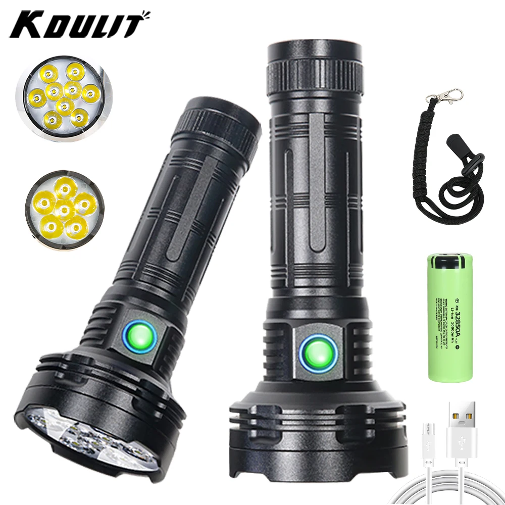 KDULIT F99 Super Bright 9/6 LED Flashlight USB Rechargeable Powerful Outdoor Tactical Torch Fishing Camping Waterproof Lantern