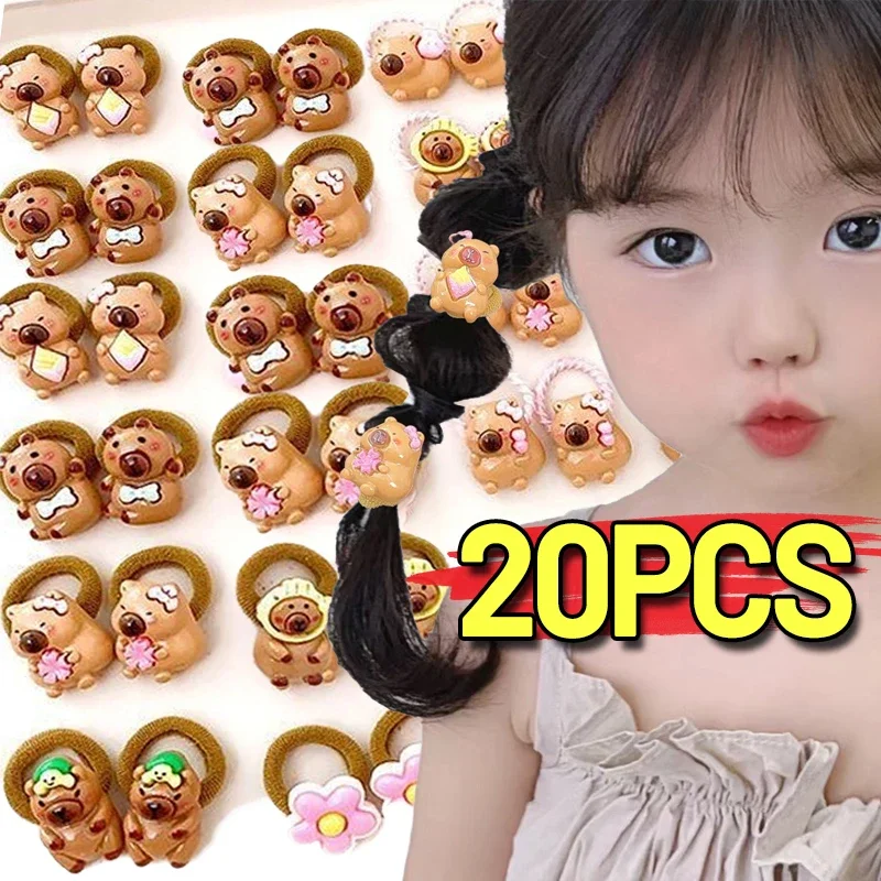 

10/20PCS Cartoon Capybara Hair Ties for Kids Children Resin Elastic Hair Rope Headwear Mixed Capybara Design Hairs Accessories