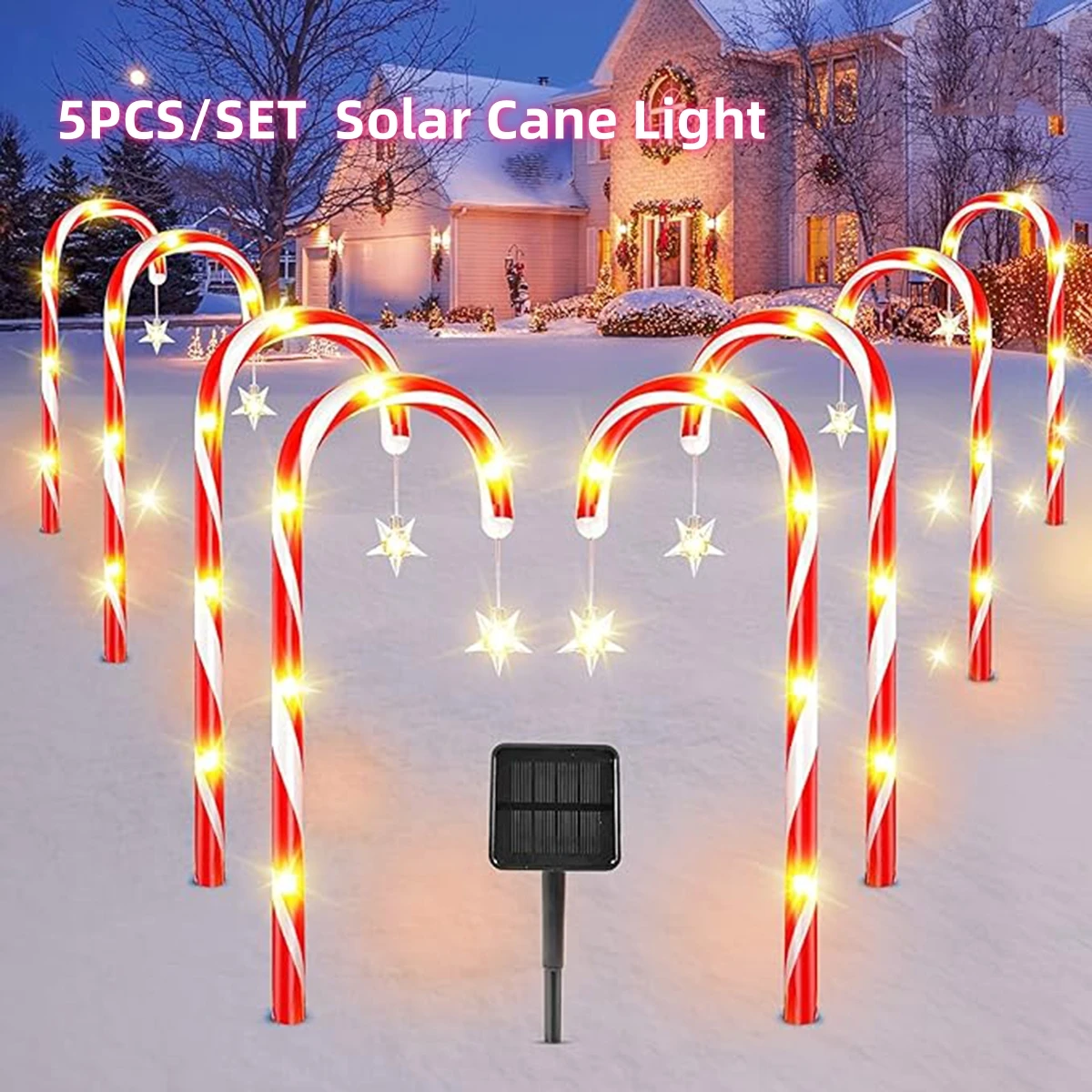 

5PCS/Set Solar Cane Light Outdoor Waterproof Christmas Candy Ground Light Garden Landscape Decoration Lawn Light Colored Light