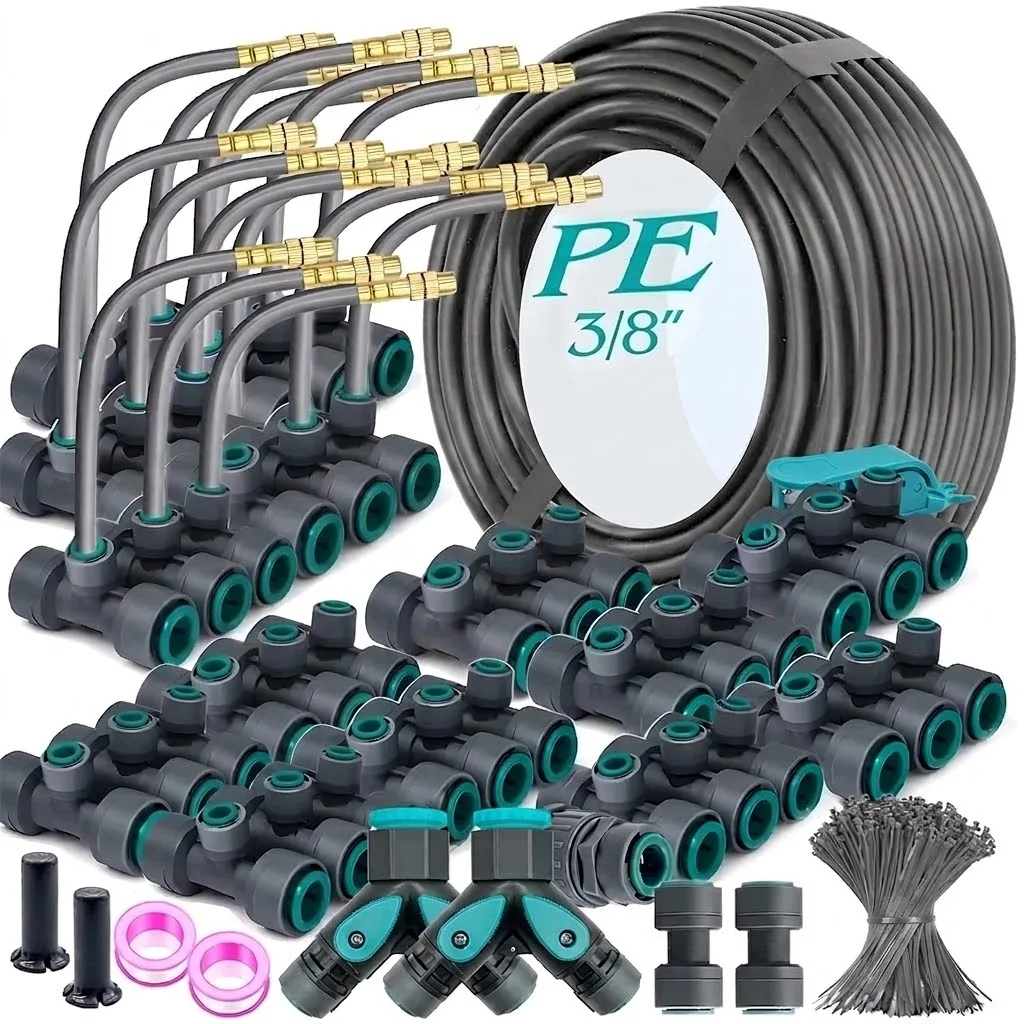 Outdoor Garden Quick Connect Fogging Cooling Dedusting System Featuring Flexible Brass Adjustable Spray Kit and 3 8 Inch PE Hose