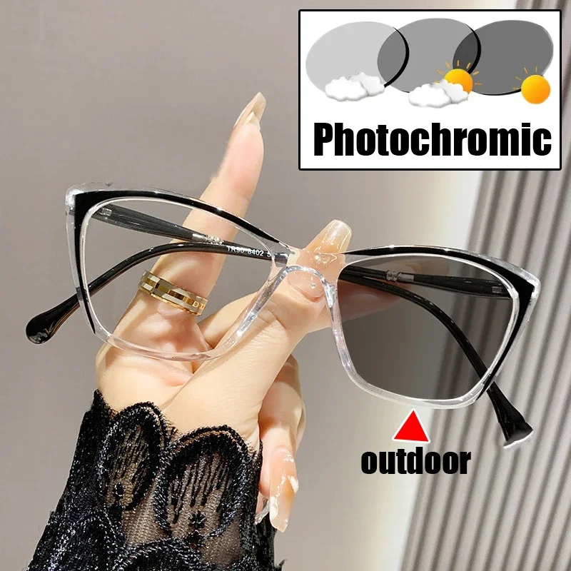 

Cat Eye Frame Near Sight Glasses Unisex Color Changing Ladies Sun Eyeglasses Finished Prescription Myopia Eyewear Diopter To-4.0