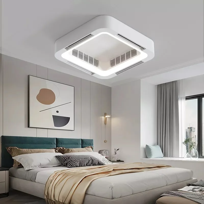 Square Bladeless Ceiling Fan with Light and Remote Control Recessed Modern Smart Ceiling Fan and Dimmable Light