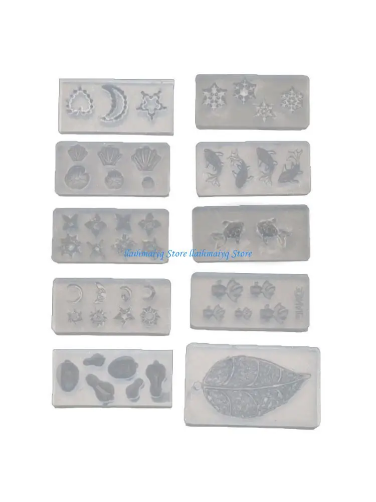 

573B 10 Styles Small Size Mold Snowflake Rabbit Pendant Resin Mold Moon Star for Sun Resin Fillings Mold Resin