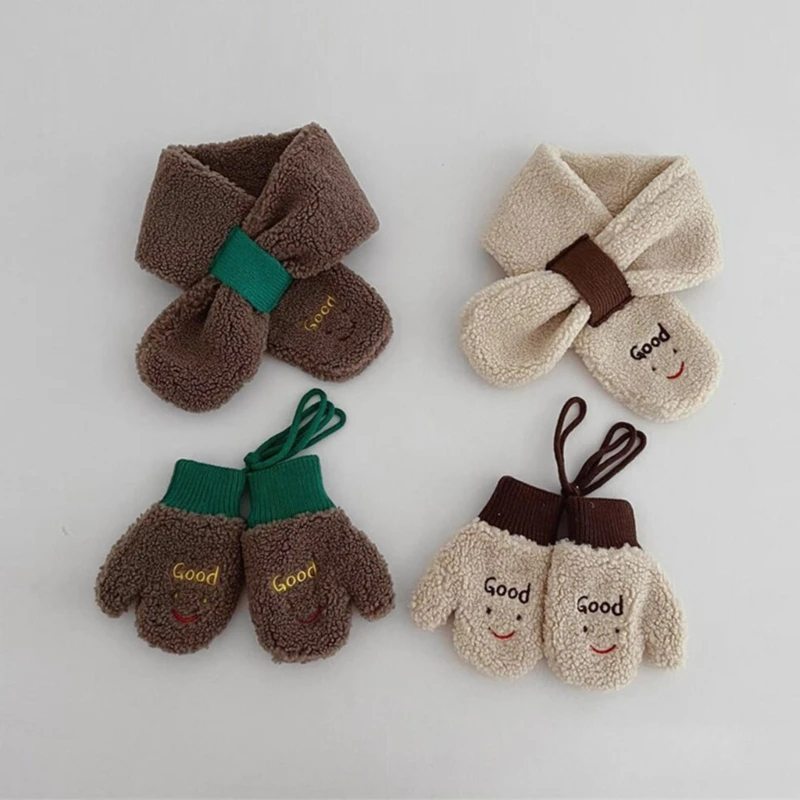 

Winter Warm Thick Plush Baby Gloves Cute Cartoon Smile Korean Cashmere Mittens Kids Full Finger Fleece Gloves