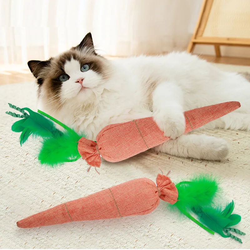 

Pet Cat Toy with Carrot Shape Containing Catnip Fun To Play with Relieve Boredom Chew Bite Cat Toy