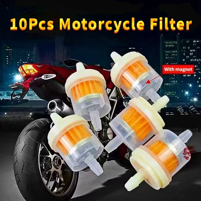 Uniwersalny zestaw 10 szt. filtrów paliwa 6mm do motocykli, skuterów, motorowerów i quadów.