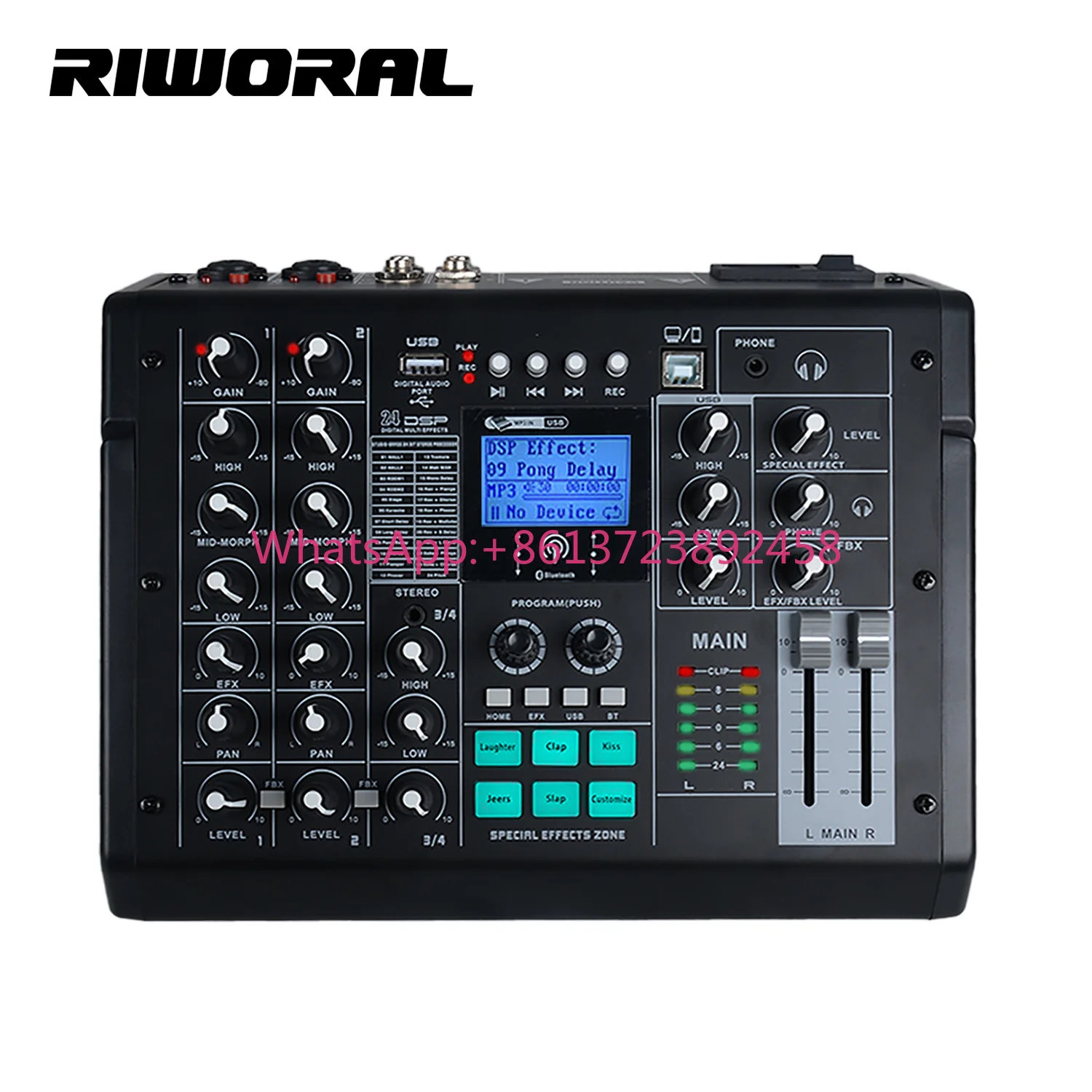 SK-4 Computer Playback Audio Mixer Built-in Soundcard 48V Phantom Features Digital Feedback Suppressor Noise Cancelling Function