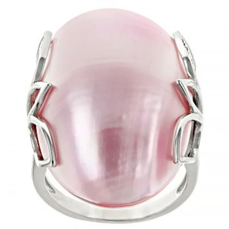 Eleganter, romantischer, eingelegter, großer, ovaler, rosafarbener, silberner Ring mit synthetischem Opal für Damen, Mode, Hochzeit, Verlobung, Schmuck, Accessoires, Geschenke