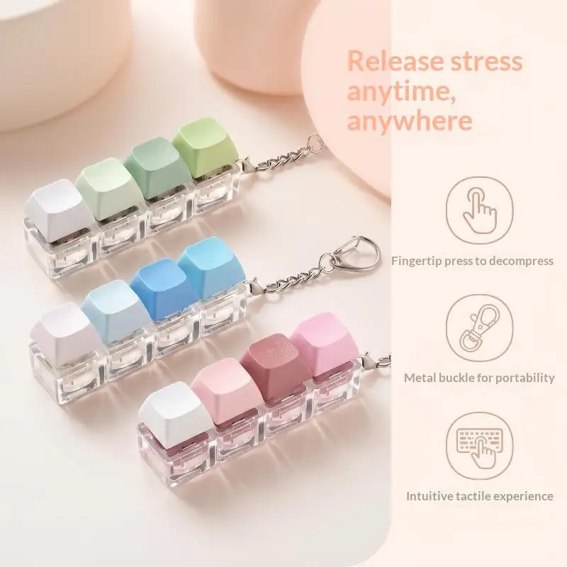 4-button Keycaps Keyboard Fidget Keychain Stress Relief Fidget Clicker Toy Decompression Toy Bag Pendant