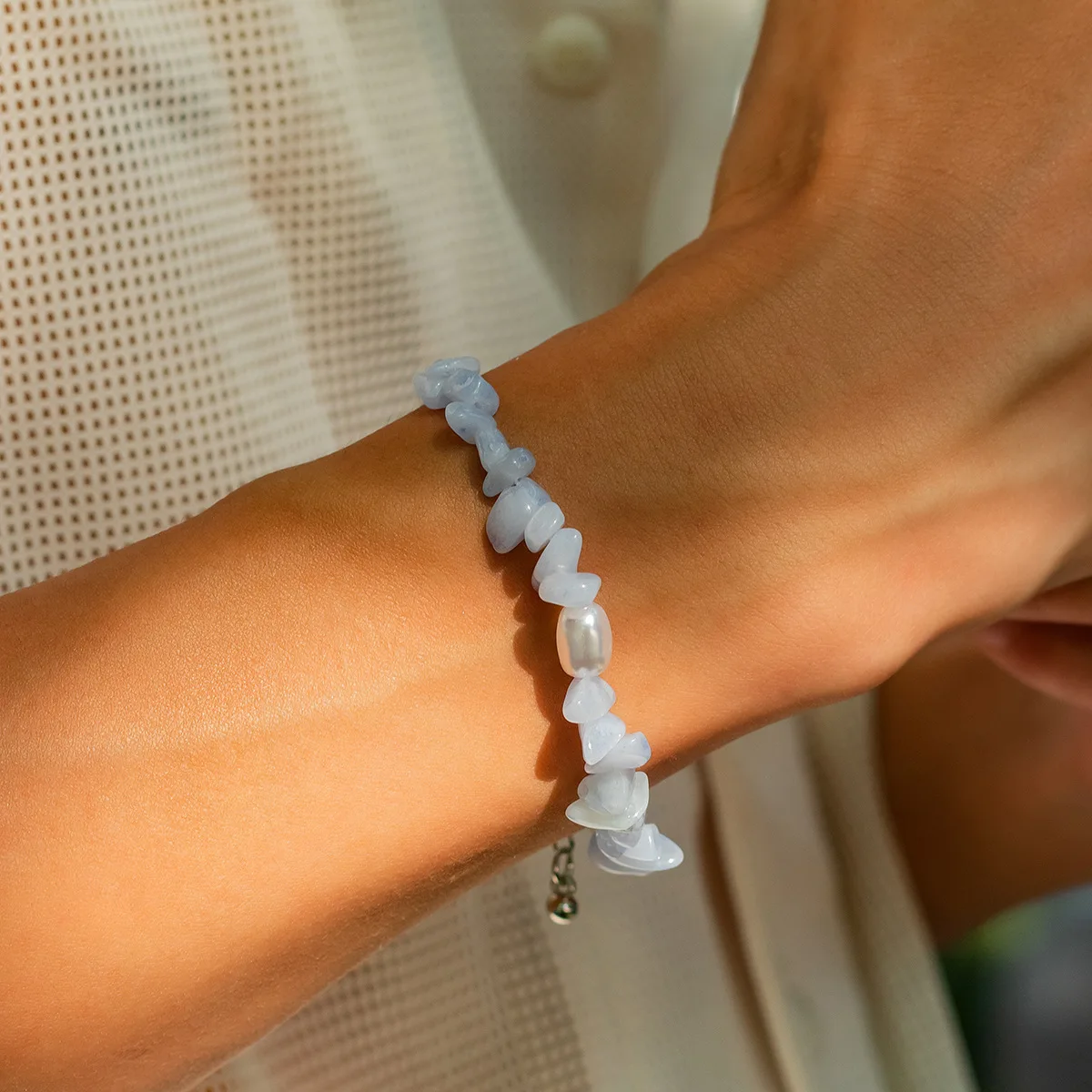 French Retro Irregular Blue Stone Pearl Bracelet Simple Splicing Bead Men Jewelry Trendy Party Accessories Gifts