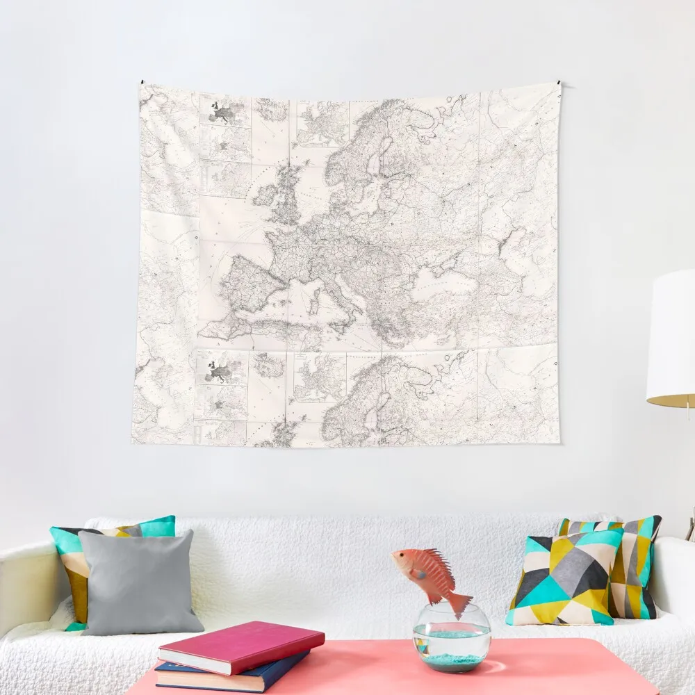 

Vintage old map of Europe. Ancient white and black map Tapestry Room Decoration Korean Style Hanging Wall Tapestry