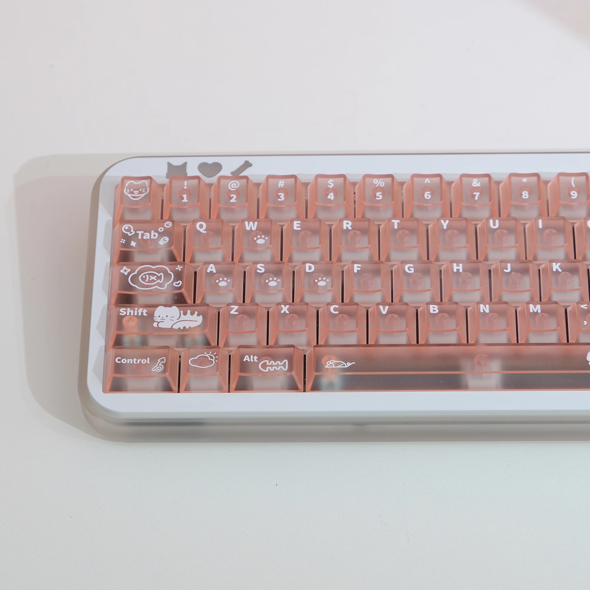 KBDiy Pink Cute Cat Matte Translucent Keycaps Cherry Profile UV Print PC Keycap For Mechanical Keyboard Gaming 60 MX Switches