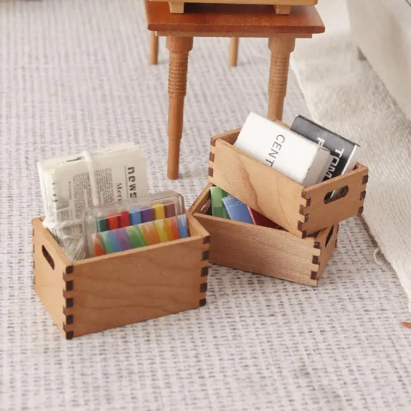 ⭐HOT❗ 1/12 Dollhouse Mini Wooden Storage Basket Simulation Furniture Model Dolls House Micro Scene Decor Accessories
