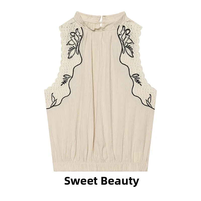 

Fashionable Embroidered Patchwork Balloon Sleeve Top for Women New Arrival 2026 Spring Season Regular Thickness Chinese Style