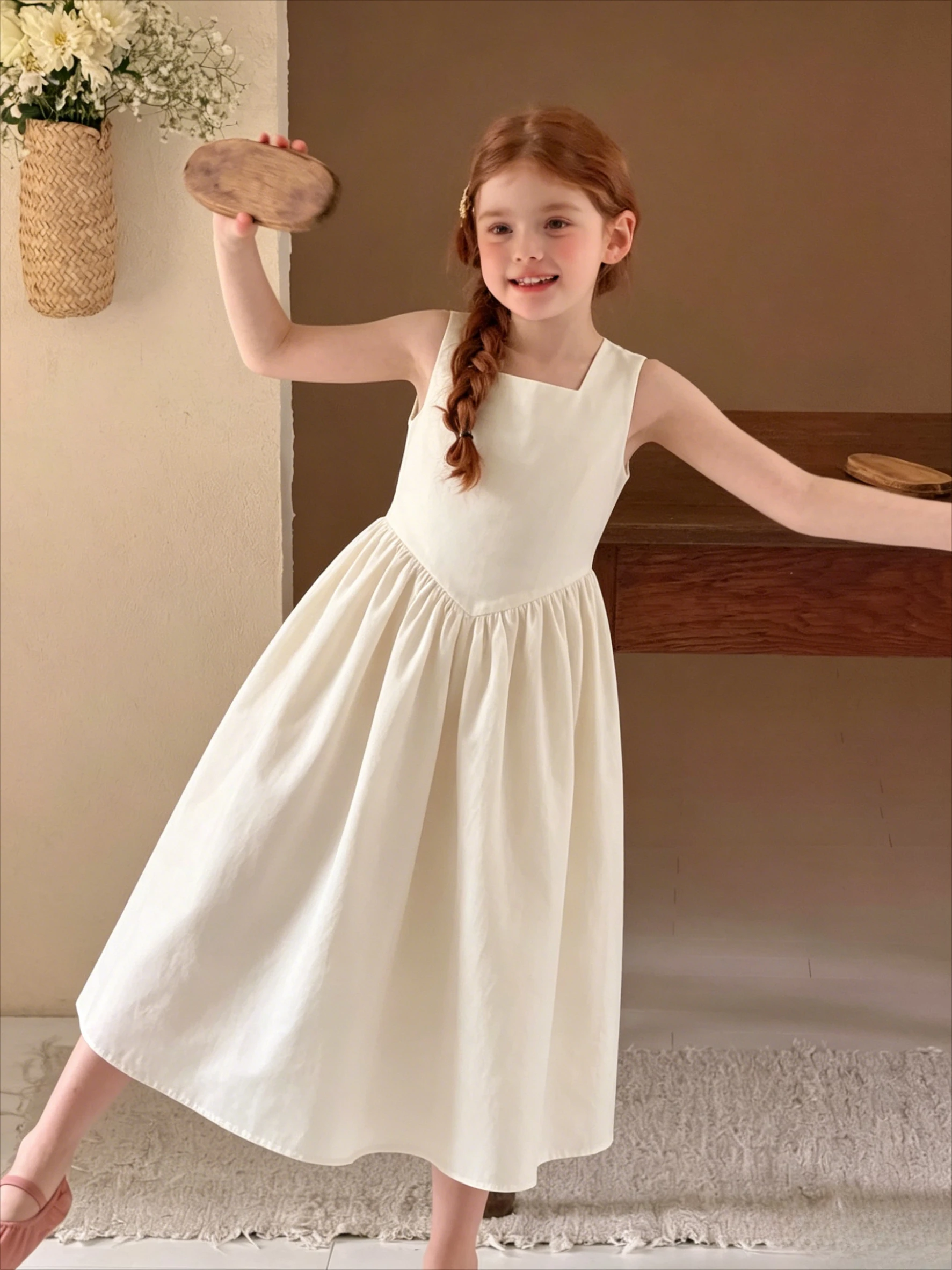 

Girls Dress 2026 Summer Style New Western Style Childrens French Backless Long Skirt Mid Size Childrens Fashionable Vest Dress