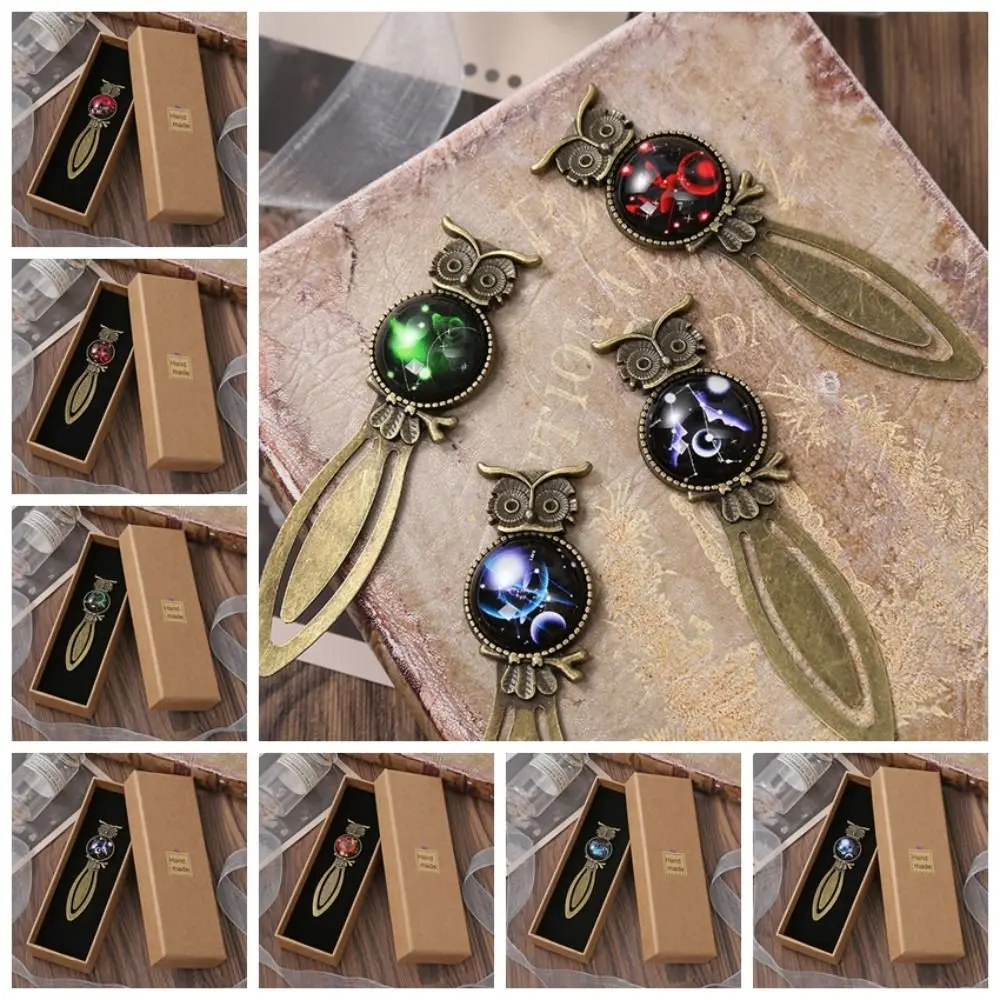 Gemstone Inlaid Twelve Constellation Bookmark Pagination Mark Book Paginator Owl Reading Bookmark Book Clip Good Luck