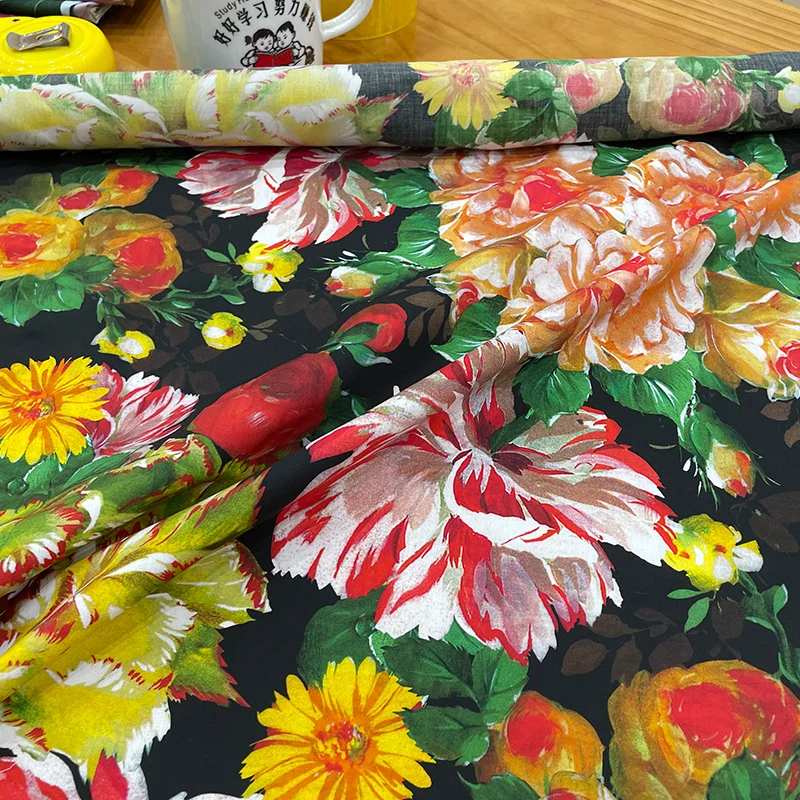 European and American Style Botanical Floral Print Cotton Fabric High Quality African Women's Clothing Fabric Tissu Au Metre DIY