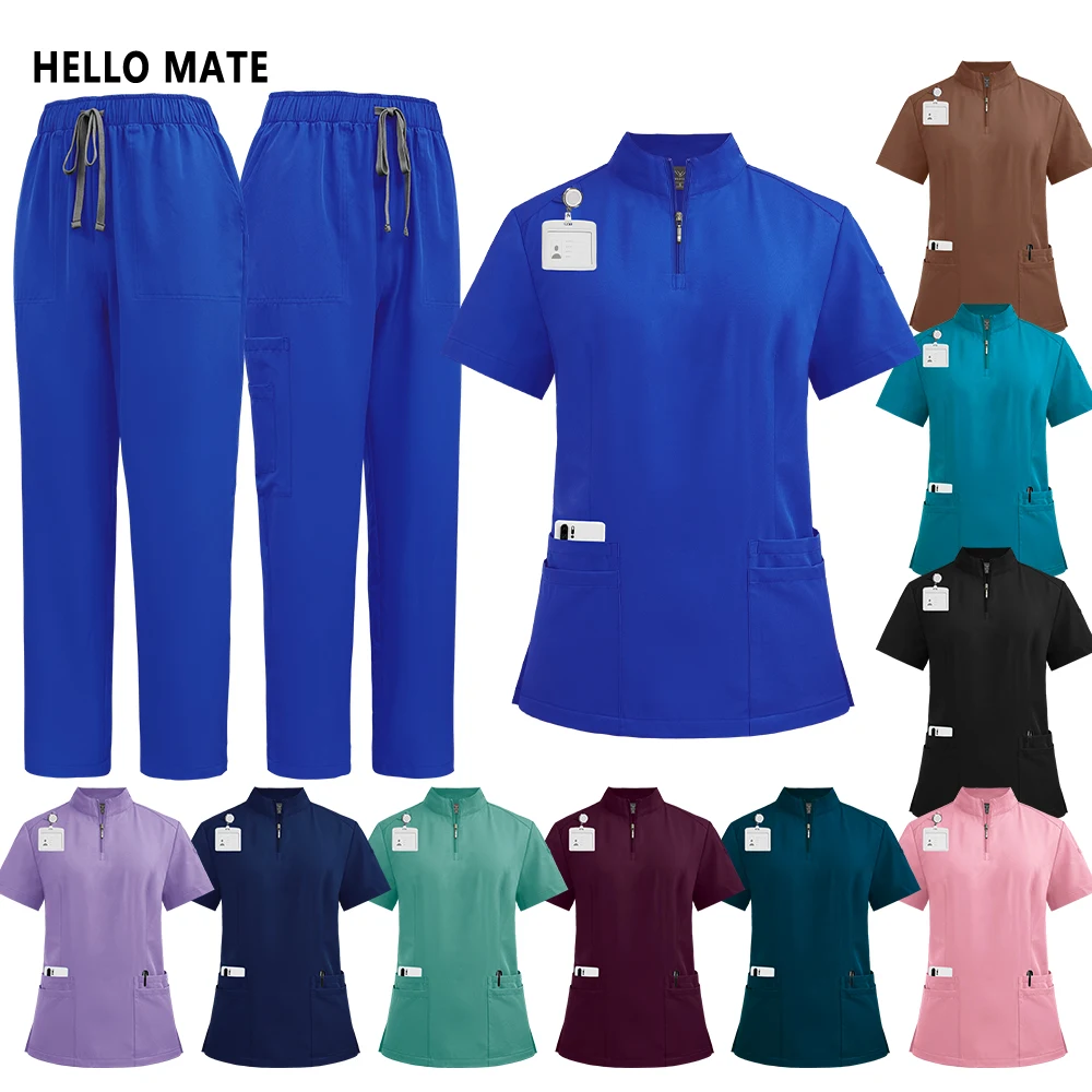 

Hot Sale Tops Straight Pants Pet Clinic Nursing Scrubs Uniforms Sets Women'S 10 Color Stretch Medical Uniform Summer Scrubs Set
