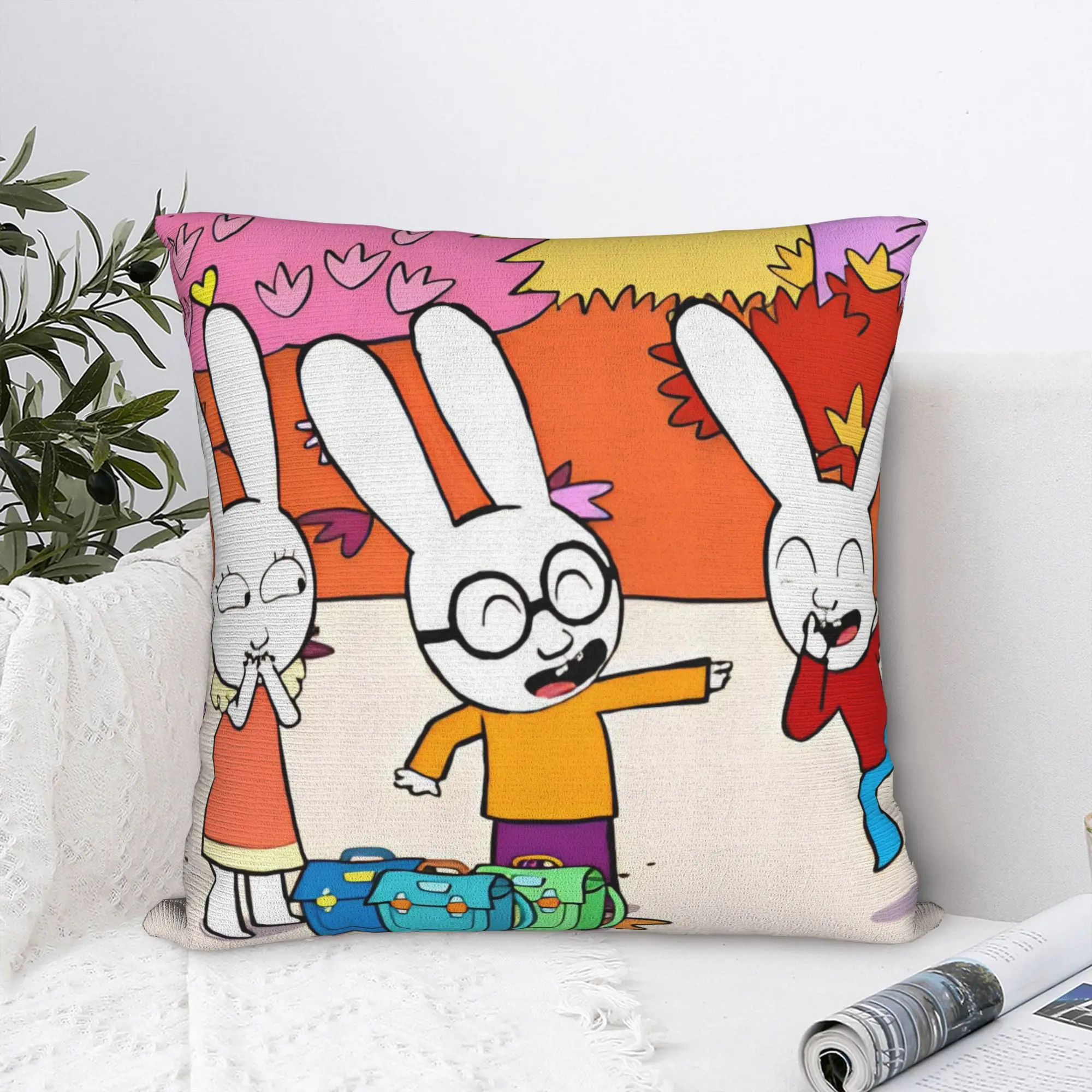 Simons Super Rabbit Cartoon  Throw Pillow Cover Polyester Throw Pillow Bunny  Novelty Cushion Covers
