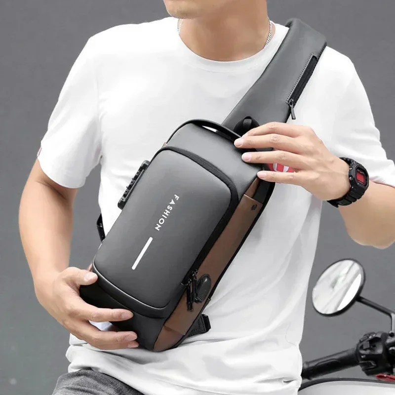 Men Anti Theft Chest Bag Shoulder Bags USB Charging Crossbody Package School Short Trip Messengers Bags Men\'s Oxford Sling Pack