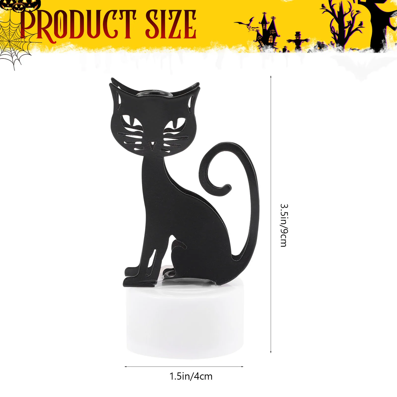 2 szt. Lampki LED Halloween w kształcie kota, bezpłomieniowe dekoracje na imprezy wewnątrz i na zewnątrz, unikalny kreatywny design, miękkie światło.