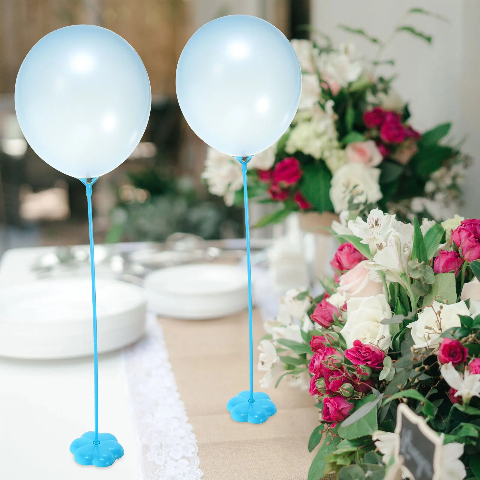 

50 Pcs Balloon Base Sticks 40cm Blue Plastic Tall St Party Accessories Reusable Balloon Holder Kit Tabletop Display Decorations