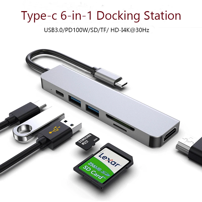 Typec 6-In-1 Expansion Dock USB 3.0hub High-Definition HD-TV4K Multifunctional 6-In-1 Expansion Dock