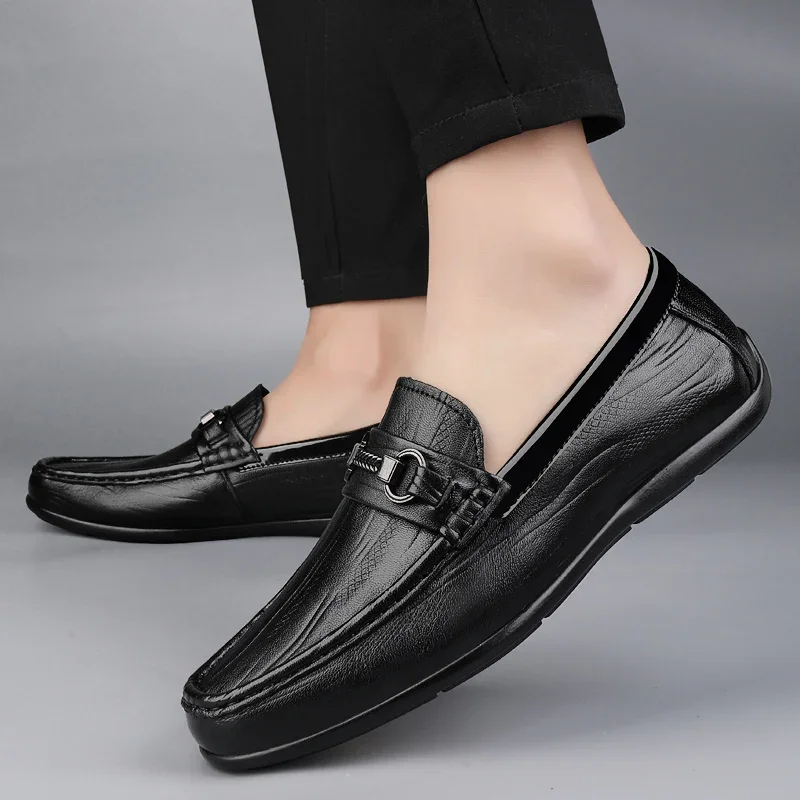 Genuine Leather Mens Loafers Brown Black Cow Leather Loafers Adult Office Career Business Shoes Luxury Driving Leisure Shoesrs