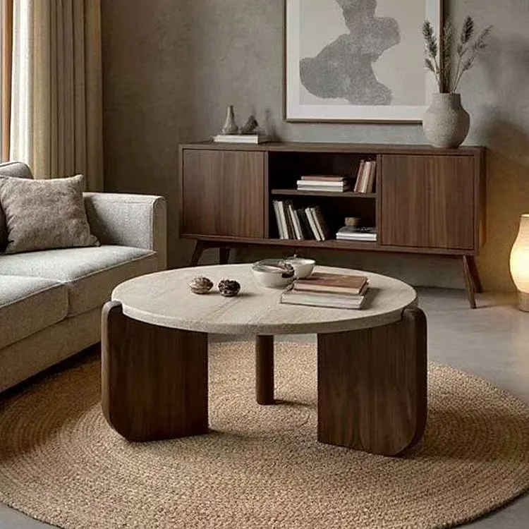 Wabi Sand Wind Natural Travertine Coffee Table Living Room Home Minimalist Size Unit