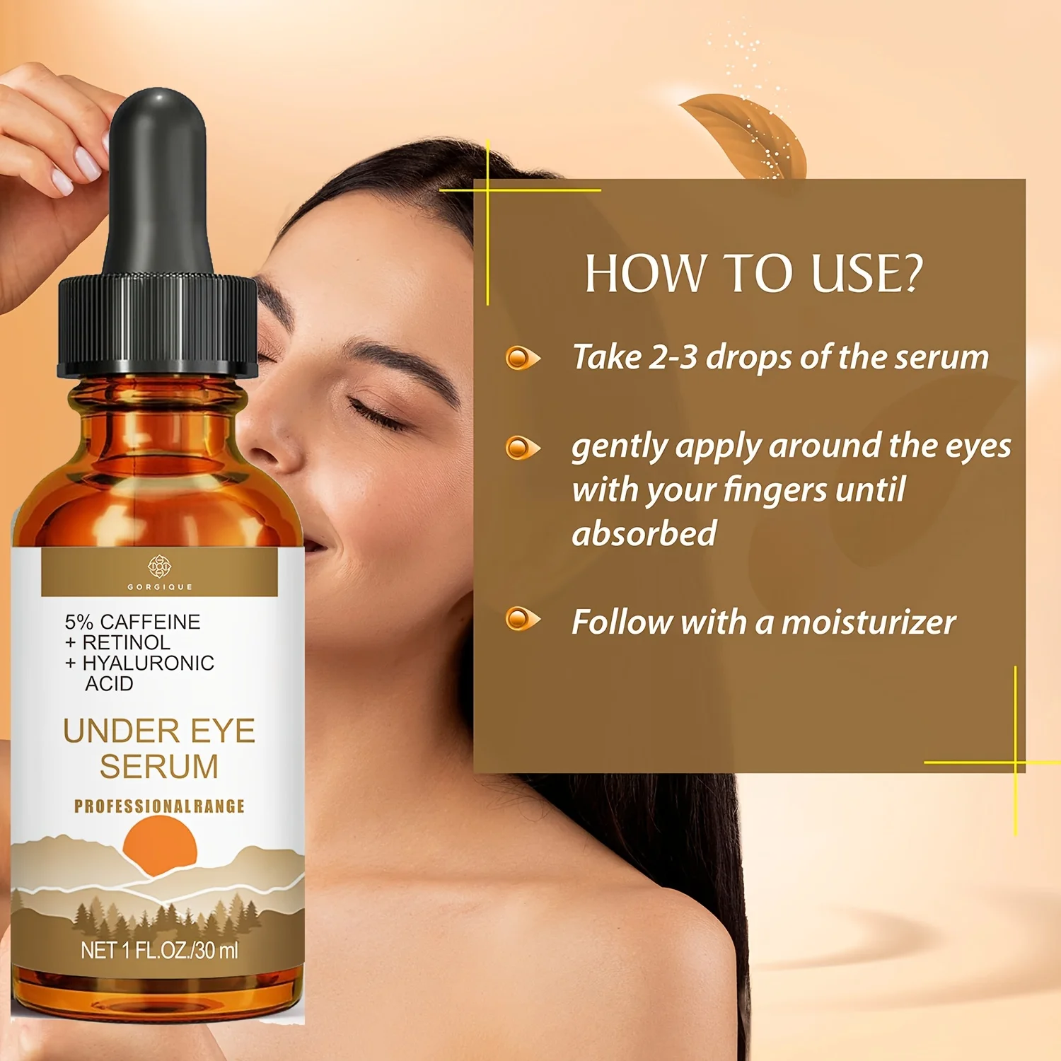 Organic Under Eye Serum with 5% Caffeine Retinol Hyaluronic Acid