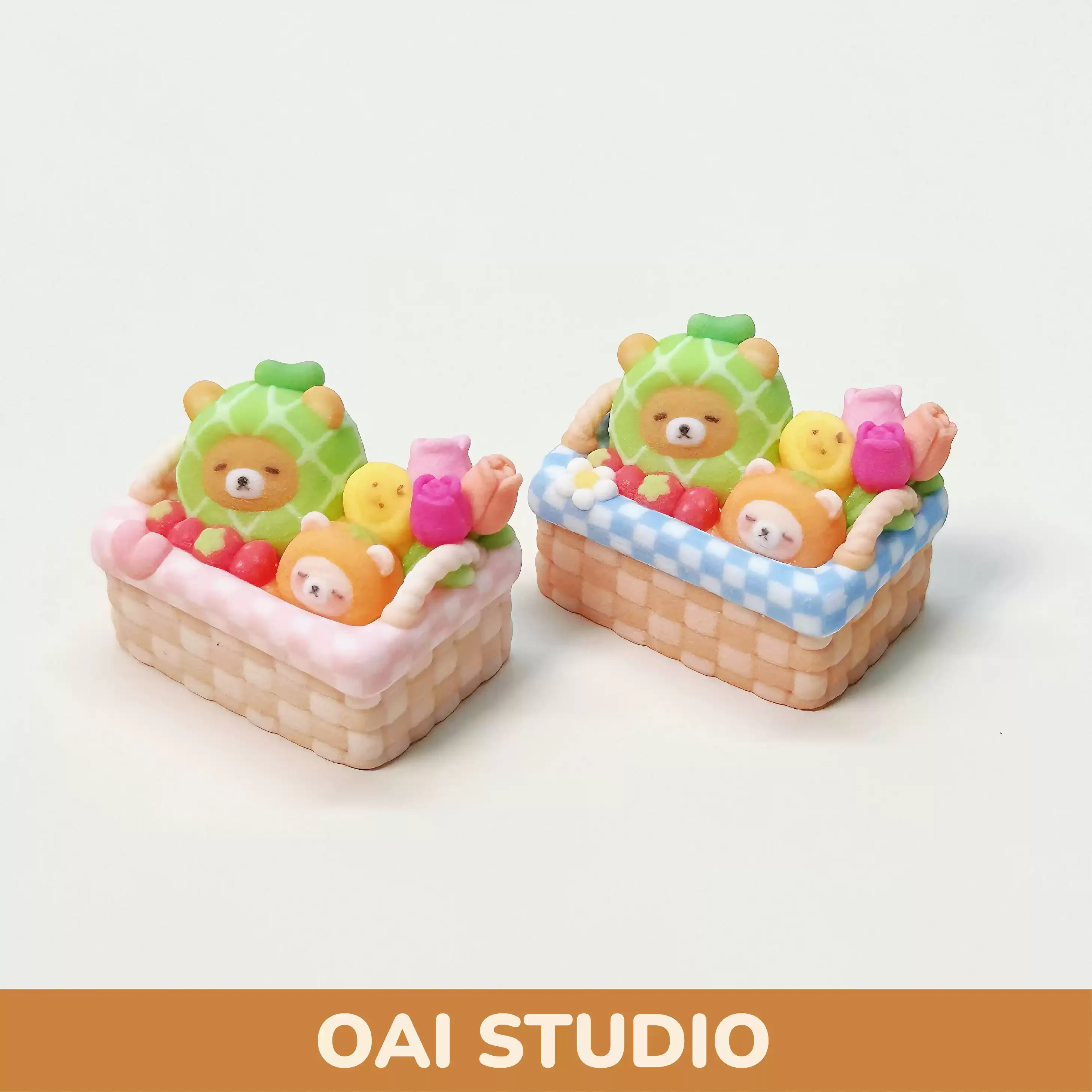 Cute Bear Picnic Key Caps Custom Handmade 3D Resin Keyboard Caps Cute Keycaps for Mechanical Keyboard Accessories Gifts 1.5U
