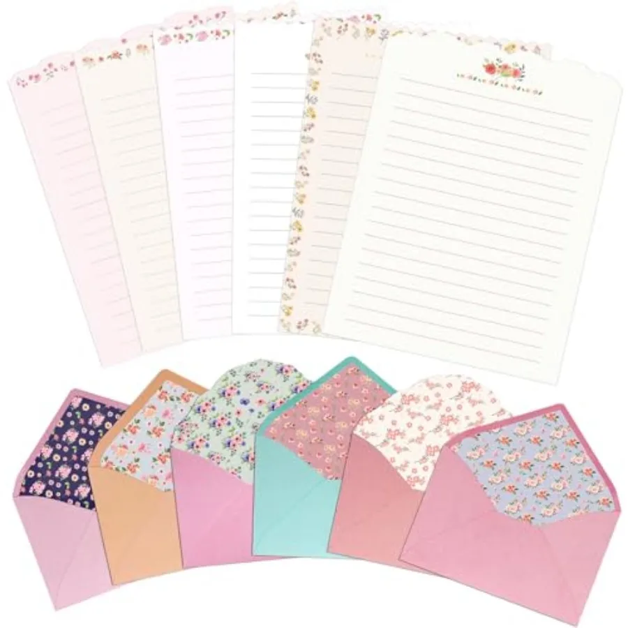 

Stationary Paper and Envelopes Set, 24 PCS Writing Stationery Paper with 12 PCS Envelopes, Warm Floral Themed Envelope and Stat