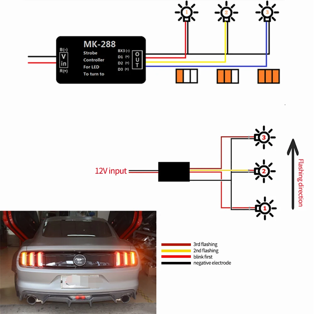 MK-288 Three-Stage Flash Strobe Controller Turn Signal Flowing Water Module For Car LED Turn Indicator Light 12V