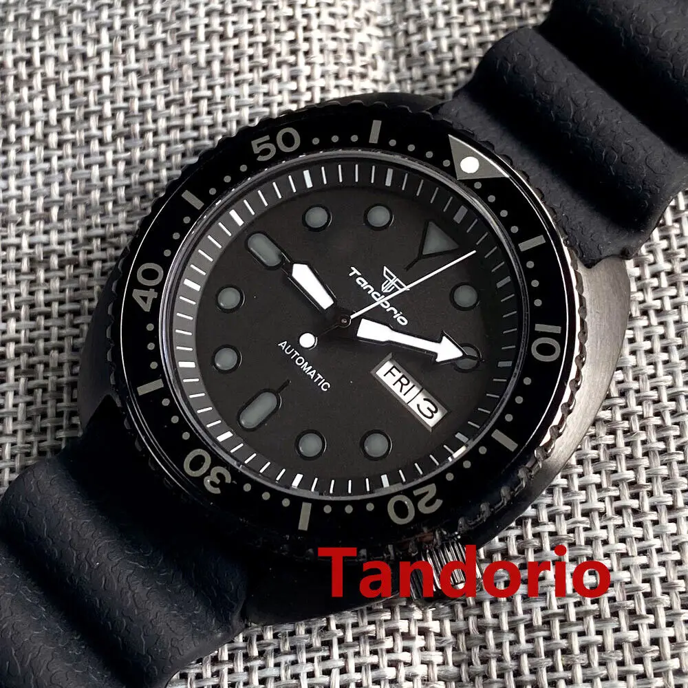 Tandogio – montre de plongée automatique pour hommes, 44mm, verre saphir NH36A, 200M, affichage jour/Date, bracelet en caoutchouc, noir, cadran PVD,