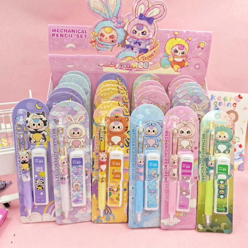 

Детские механические карандаши из трех24 шт., мультяшный набор без режущего сердечника, 0,5 мм, механический карандаш для студентов, обучающие канцелярские принадлежности