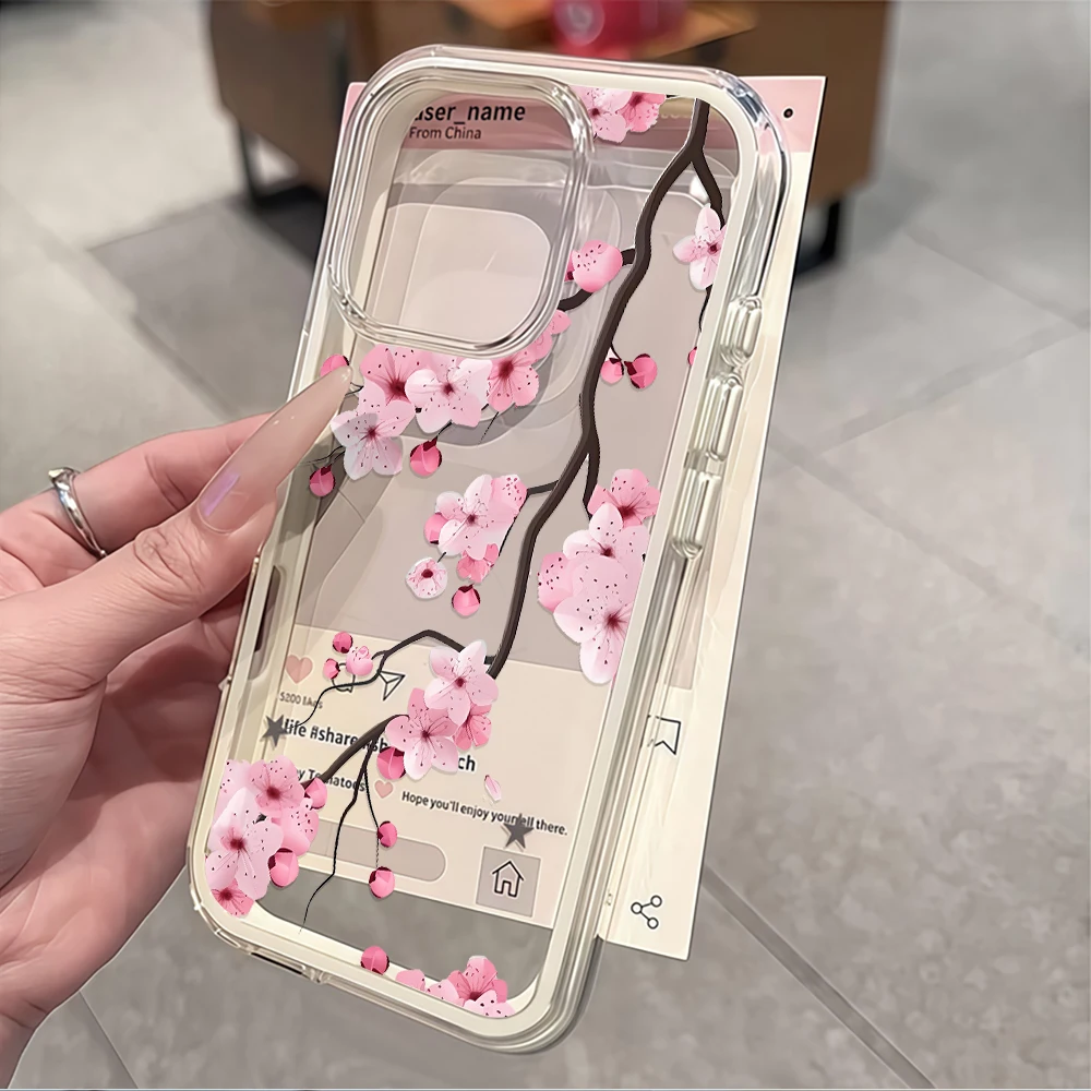 Niedliche Kirschblüten-Matt-Handyhülle für iPhone 16 14 15 Plus 13 14 15 17 16 ProMax 16 15 14 Pro 17Air Transparente Weiche Hülle – Detail 5
