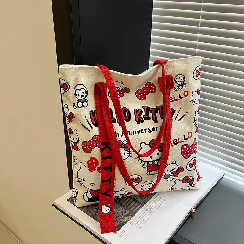 

Cute Hellokittys Sanrios Canvas Bag Kawaii Fashion New Tote Bag Anime Large Capacity Versatile Shoulder Bag Fashionable
