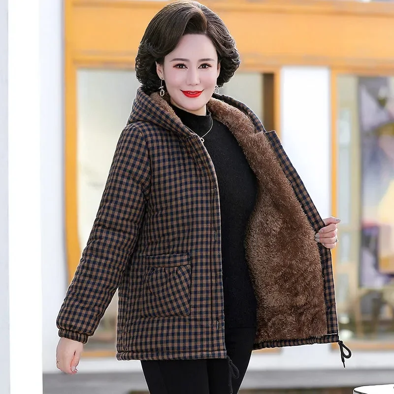 Traje de invierno para mamá con felpa y Parka gruesa para mujeres de mediana edad y ancianos, chaqueta cálida, abrigo corto para mujer, 5XL