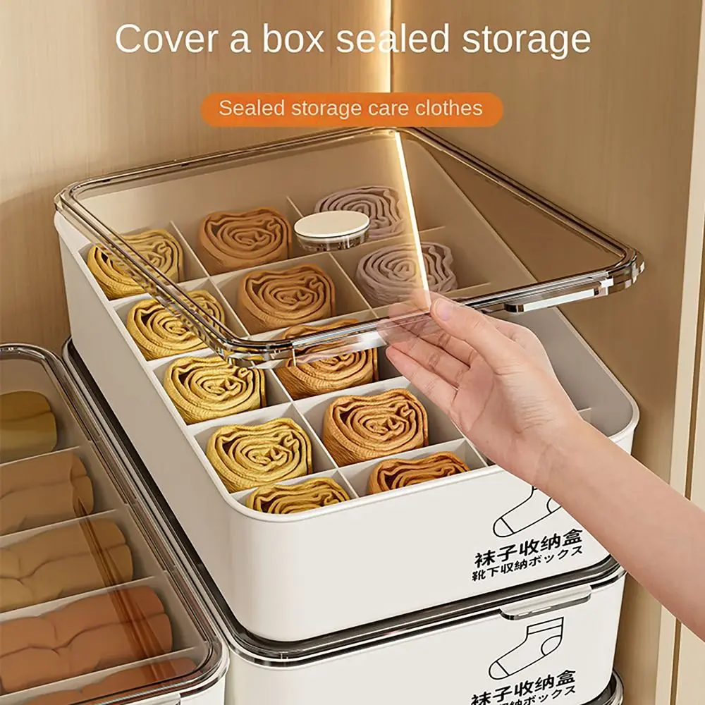 10/15 Grids Underwear Storage Box with Cover Dustproof Panties Socks Organizer Case Classification Stable Stacking