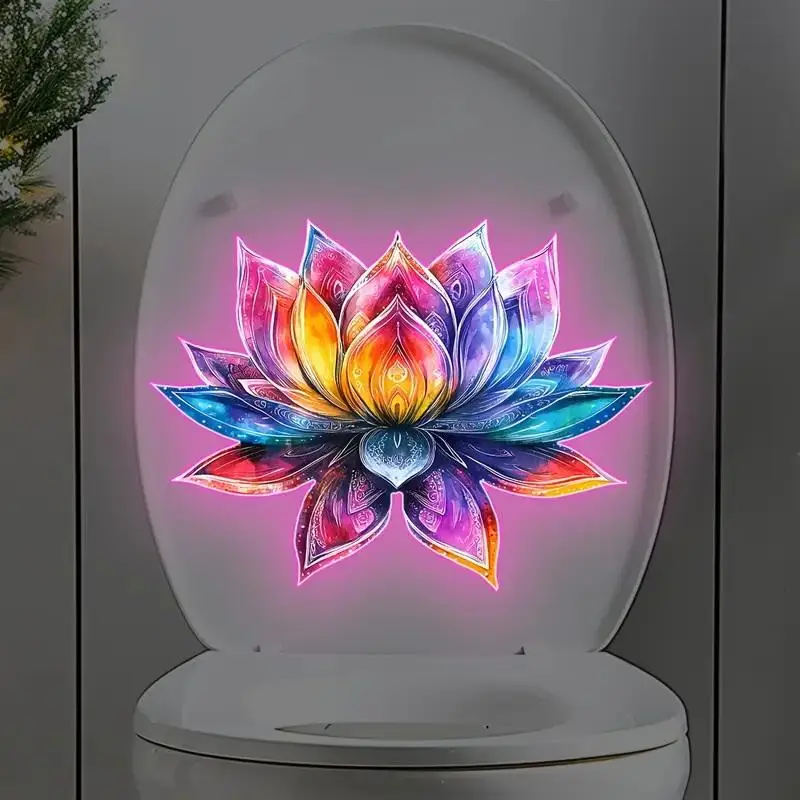 Bathroom Luminous Toilet Sticker Night Light Lotus Wall Decal Toilet Seat Cover Sticker Self-Adhesive PVC Waterproof Home Decor