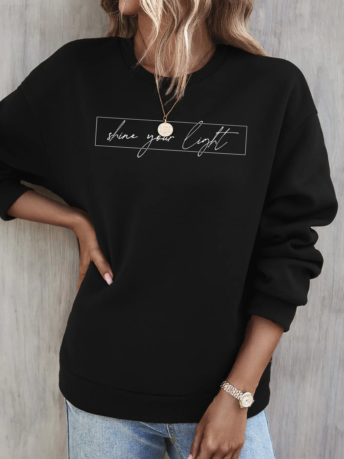 2024 new autumn and winter letter printed round neck pullover casual fit long-sleeved sweatshirt for women