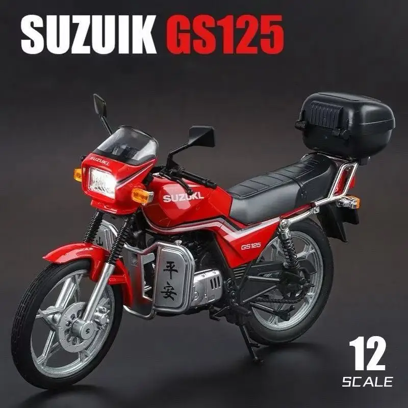 

1:12 SUZUKI GS125 Alloy Retro Motorcycle Model Diecasts Metal Classic Street Motorcycle Model Sound and Light Childrens Toy Gift