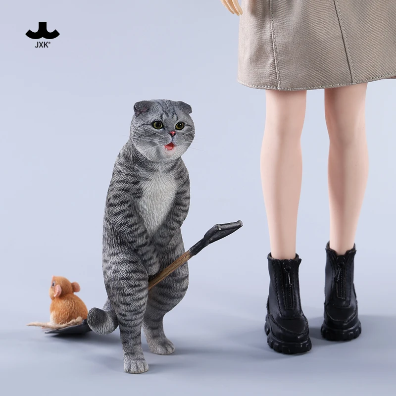 JXK 1/6 Scottish Fold Cat Model Pet Animal Figure Collection Scene Desk Decoration Funny Birthday Gift Photography Props