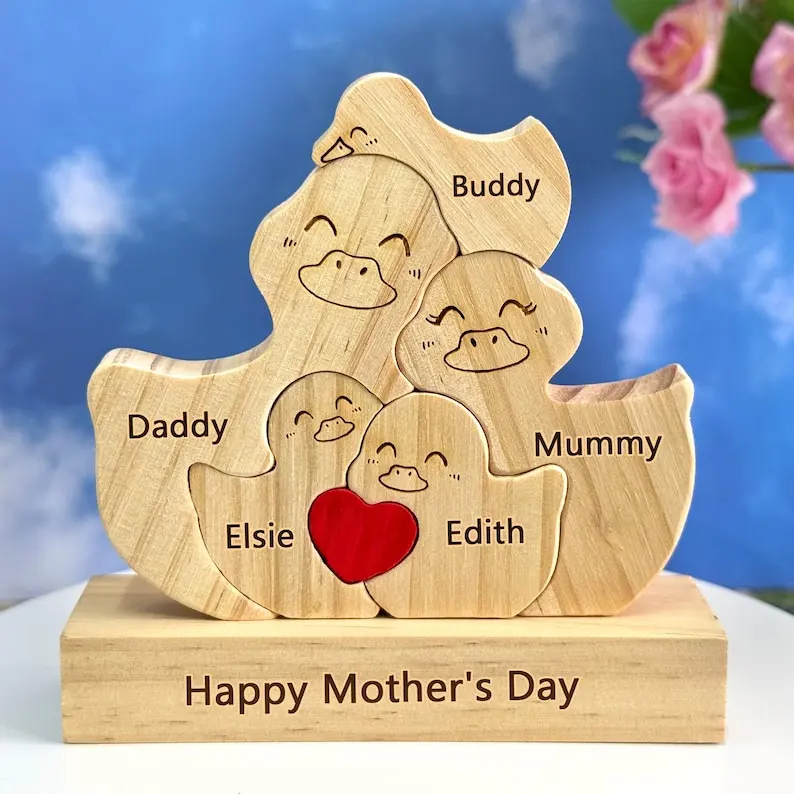 

Personalized Wooden Cute Ducks Family Puzzle Sign Gift Mom From Family Idea for Mother's Day,Wooden Duck Family Puzzle