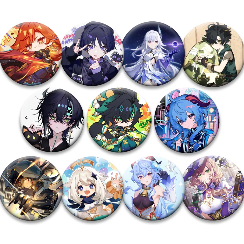 Qiqi Xiao Diona Kätzlein Klee Cartoon Enamel Pins Game Genshin Impact Badge for Backpack Accessories Round Snap-in Brooches