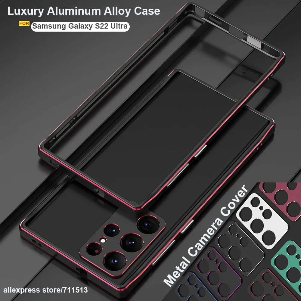 

Matching Colors Camera Lens Guard+Side Bumper For Samsung Galaxy S22 Ultra S22Ultra Aluminum Metal Cover Case Frame Protector