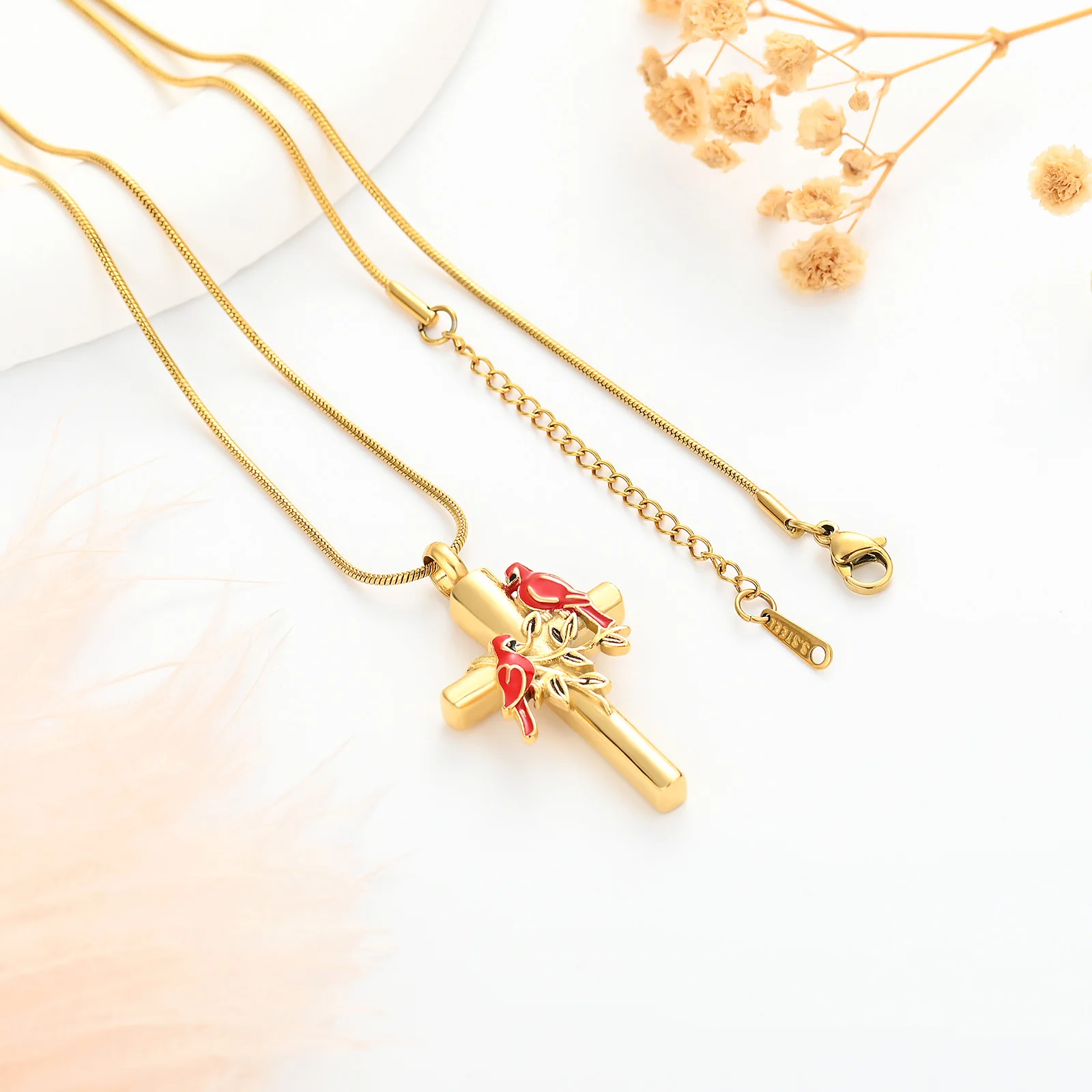 Northern Cardinal Cross Cremation Jewelry Ashes Religious Cross Urn Pendant Necklace for Women Men Human Pet Ashes Memorial