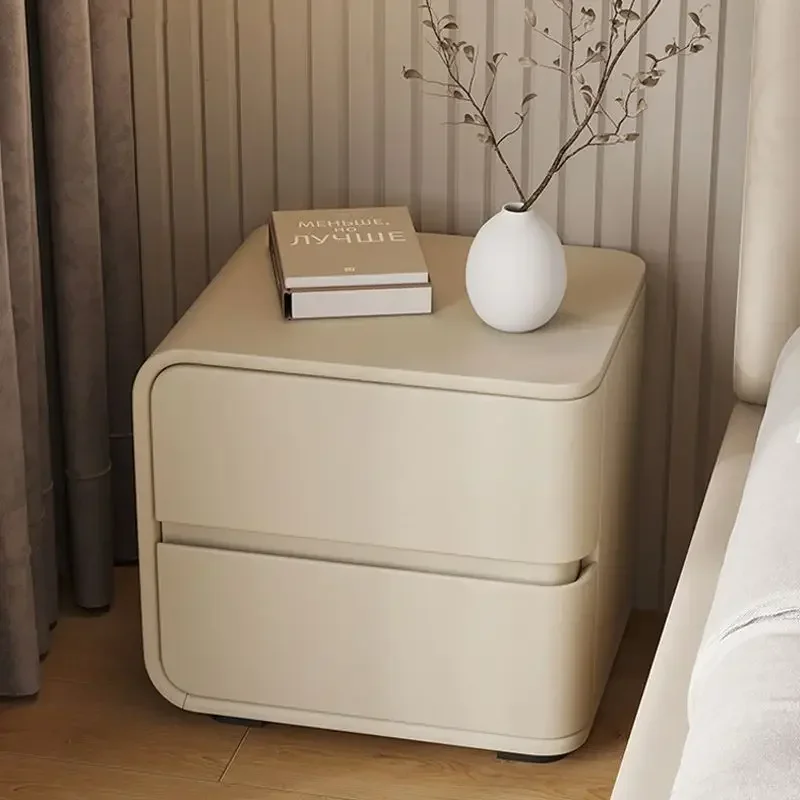 Creamy style, simple and modern leather bedside table, light luxury, small solid wood bedroom, free of security, and complete