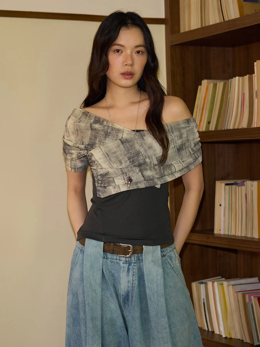 

Элегантная футболка с перекрестной структурой, свободный крой, многослойный дизайн, для повседневной носки, с завязками, облегающая, с эффектом похудения